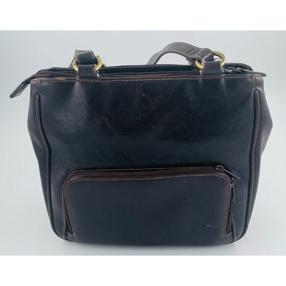 Vintage PVC Purse Brown Strap Pockets Zipper Snap Phone Pocket 10"x 9" Bag Retro - Picture 3 of 16